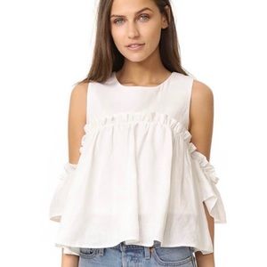 JOA Log Angeles linen cold shoulder blouse
